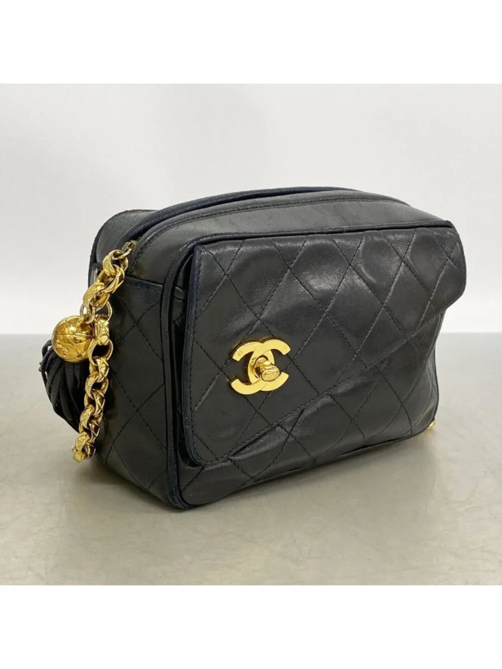 Chanel Shoulder Bag Quilted Lambskin Black Gold